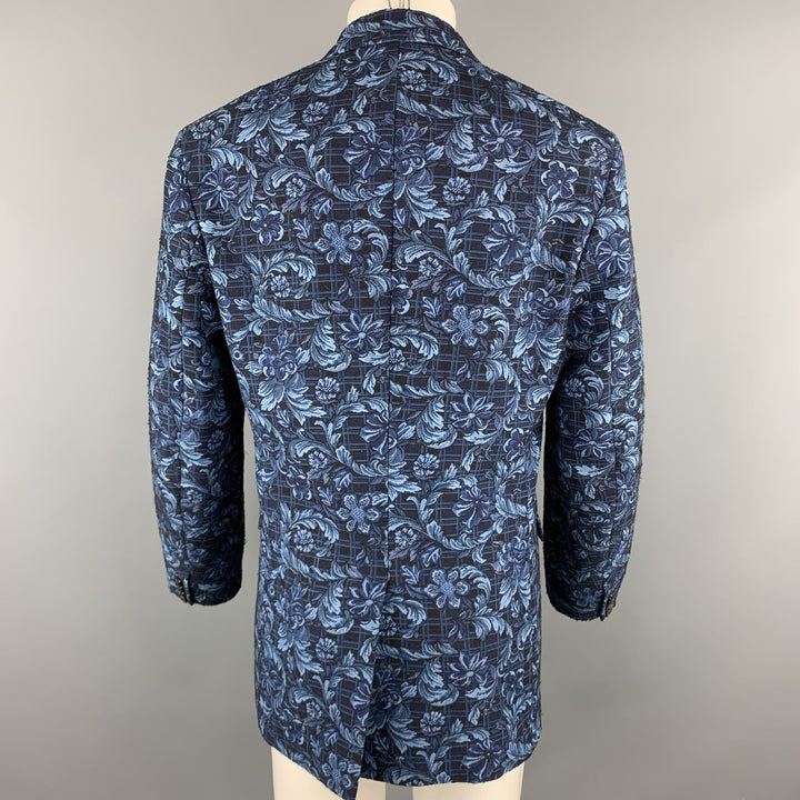 3.1 PHILLIP LIM Size 42 Floral Navy Jacquard Viscose Blend Notch Lapel Sport Coat