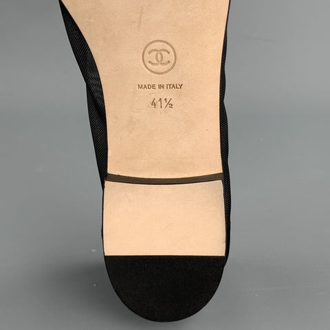CHANEL Size 11.5 Black Mesh Cap Toe CC Ballerinas Flats