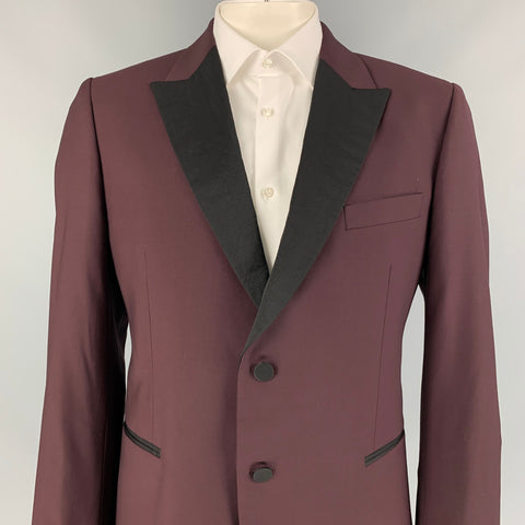 PAUL SMITH "Soho Fit" Size 46 Burgundy & Black Wool Peak Lapel Sport Coat