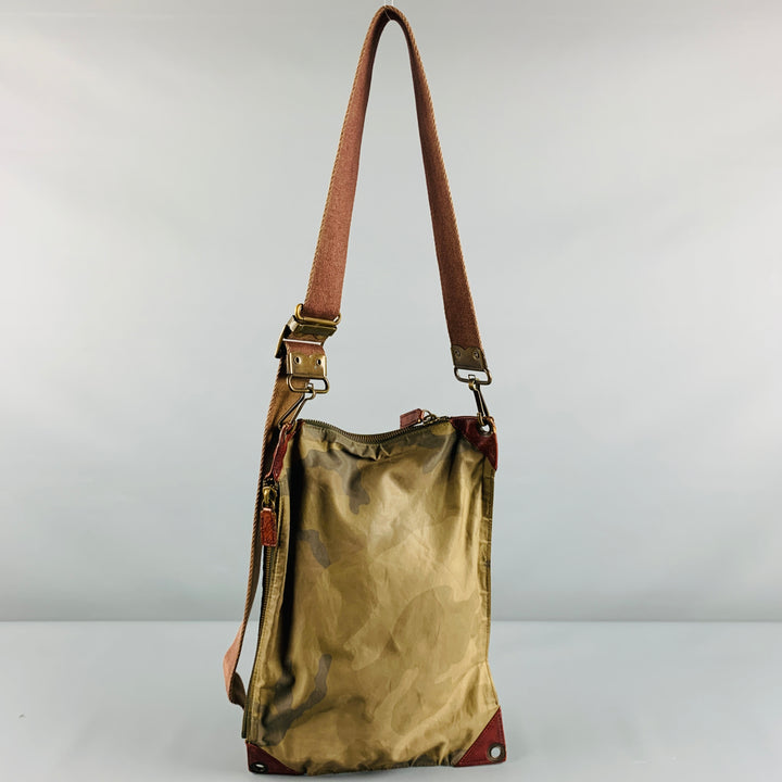 DRIES VAN NOTEN Brown Olive Camouflage Leather Nylon Bag