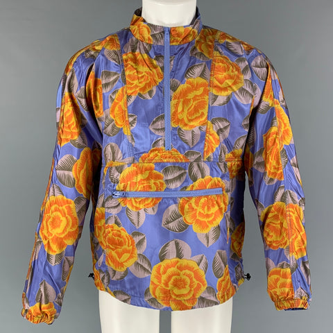 BIANCA CHANDON Size M Blue Yellow Floral Silk Windbreaker Long Sleeve Shirt