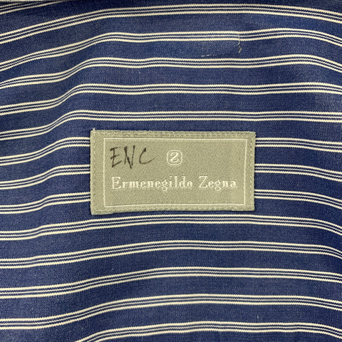 ERMENEGILDO ZEGNA Size S Navy Stripe Cotton French Cuff Long Sleeve Shirt