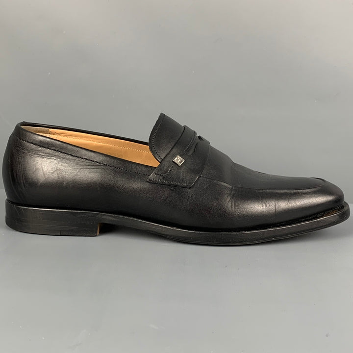 BALLY Size 7 Black Leather Penny Loafers