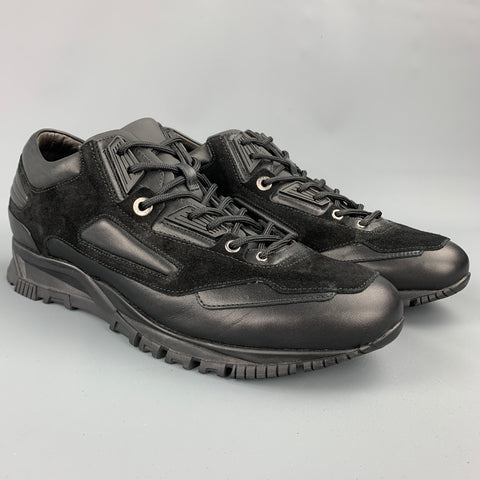 LANVIN Taille 10 Baskets à lacets en nylon noir à matériaux mélangés