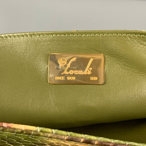 LEU LOCATI Green Beige Snake Skin Clutch Handbag