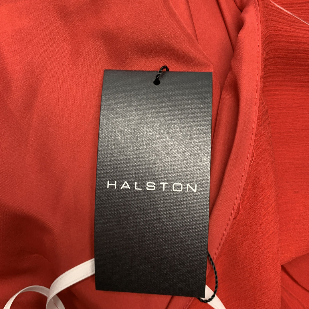 HALSTON Size 10 Red Silk Halter Long Gown