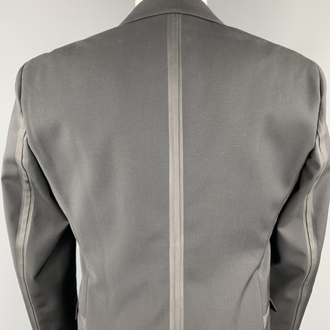 CALVIN KLEIN COLLECTION Size 38 Black Wool Rubber Piping Notch Lapel Blazer