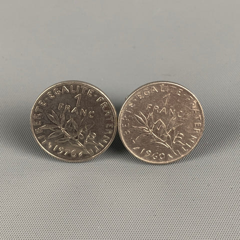 Boutons de manchette VINTAGE en métal argenté, pièce de monnaie en Franc français