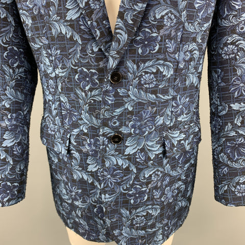 3.1 PHILLIP LIM Size 42 Floral Navy Jacquard Viscose Blend Notch Lapel Sport Coat
