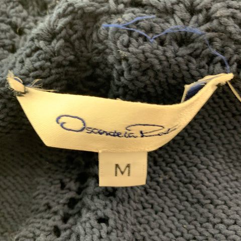 OSCAR DE LA RENTA Size M Navy Cotton Crochet Sleeveless Casual Top