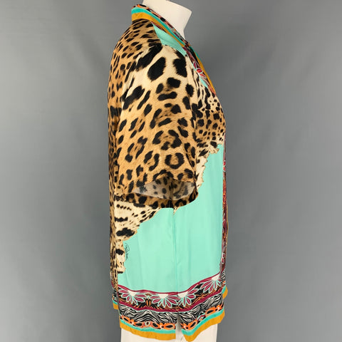 ROBERTO CAVALLI Size 48 Multi-Color Animal Print Silk Short Sleeve Shirt