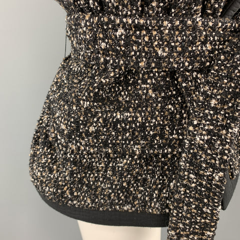 YVES SAINT LAURENT Size M Black Tweed Ziper Trim Collarless Jacket