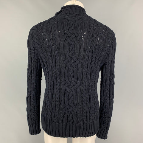 POLO by RALPH LAUREN Size M Navy Cable Knit Cotton Mock Neck Sweater