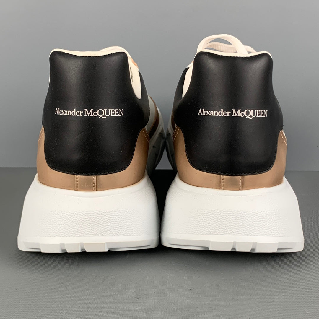 ALEXANDER MCQUEEN Size 11 White Gold Leather Platform Sneakers