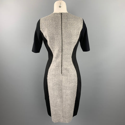 ELIE TAHARI Size 6 Black & Grey Mixed Fabrics Wool Blend Shift Dress