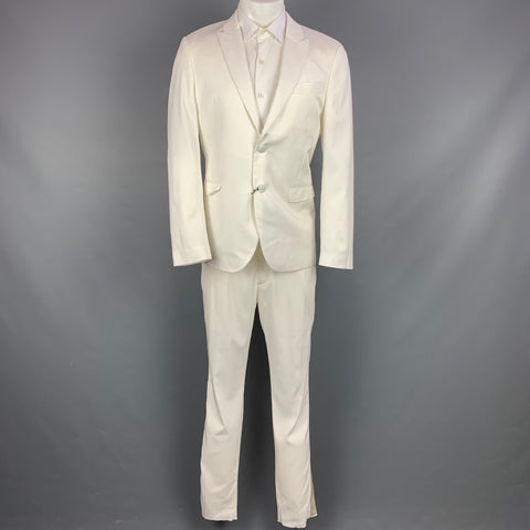 NEIL BARRETT Size 40 White Tencel Blend Notch Lapel Tuxedo Suit