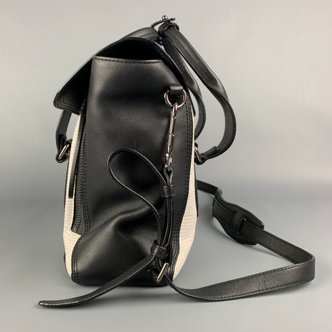 3.1 PHILLIP LIM Black & White Textured Embossed Leather Cross Body Pashli Medium Satchel Handbag