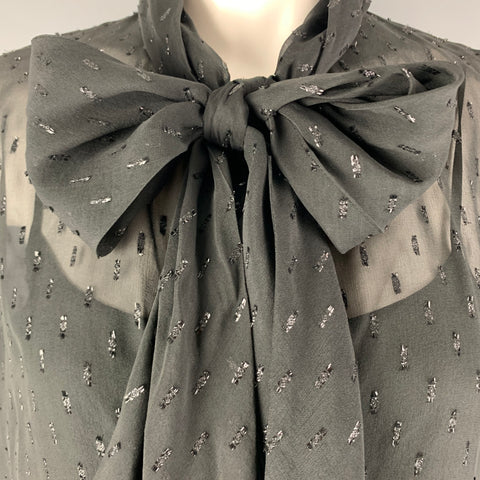 THEORY Size 2 Black Silk  Metallic Textured Bow Dress