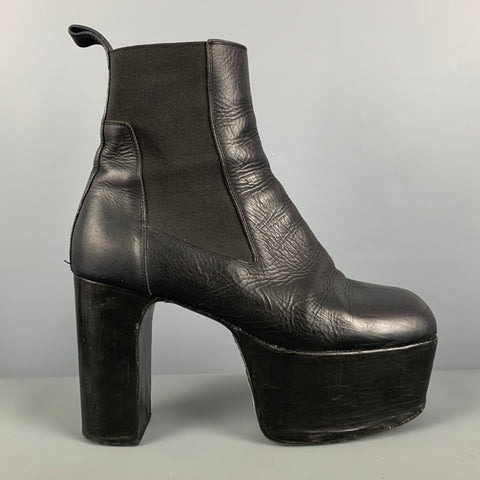 RICK OWENS Size 10 Black Solid Leather Platform Boots