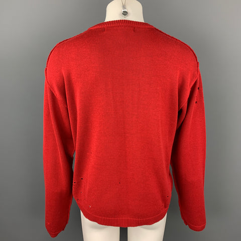 MISBHV Taille S Pull en coton/acrylique en détresse rouge et noir