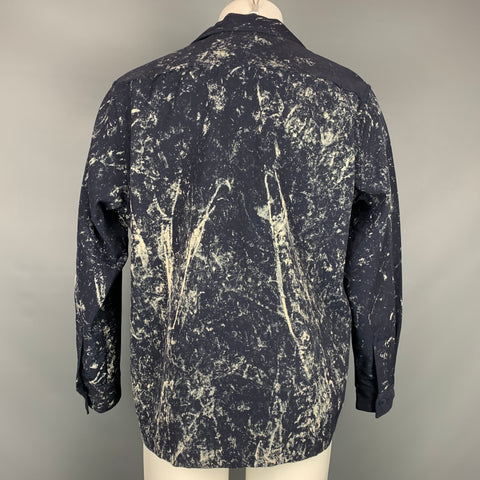 SCHNEYDERMAN'S Size M Navy & White Splattered Cotton / Viscose Overshirt Boxy Jacket