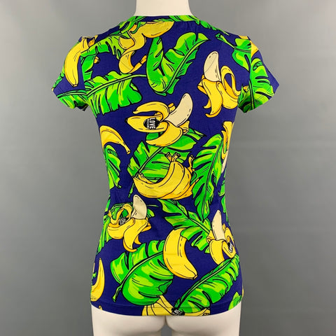 LOVE MOSCHINO Size 4 Yellow & Purple Banana Leaf Print Cotton T-Shirt