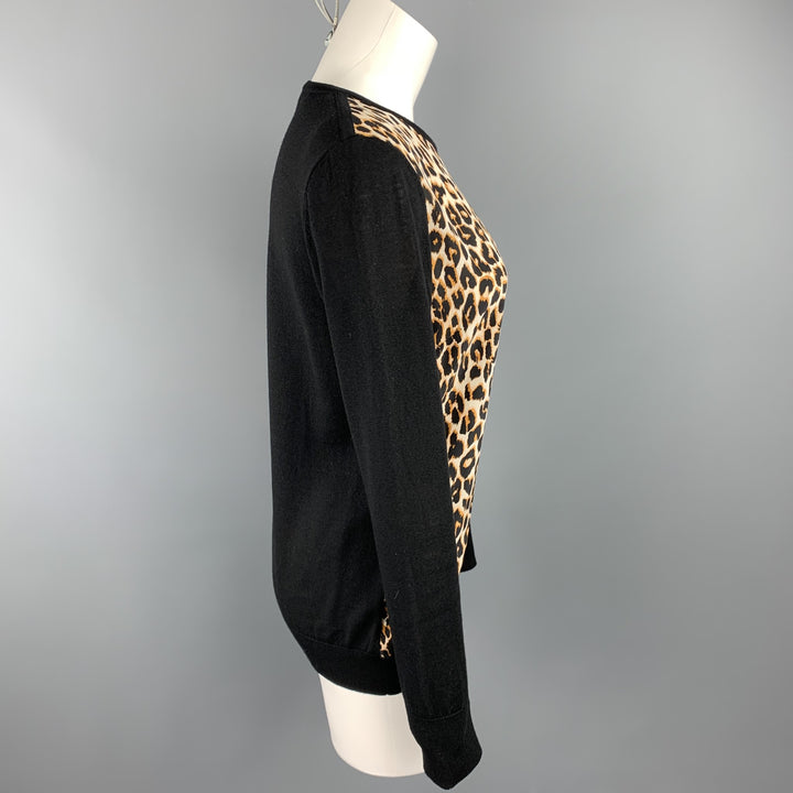 EQUIPMENT Size S Black & Tan Leopard Wool / Silk Pullover