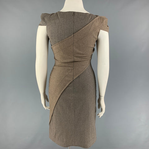 ZAC POSEN Taille 10 Robe droite à rayures en mélange de laine gris marron