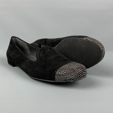 STUART WEITZMAN Size 6.5 Black Silver Suede Loafer Flats