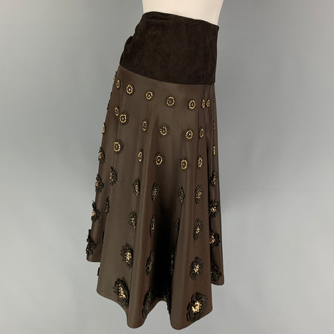 NAEEM KHAN Taille 4 Jupe circulaire en soie dorée marron