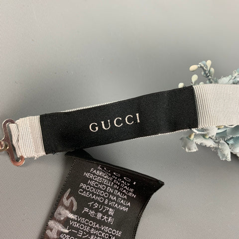 GUCCI Light Blue Floral Viscose Silk Bow Tie