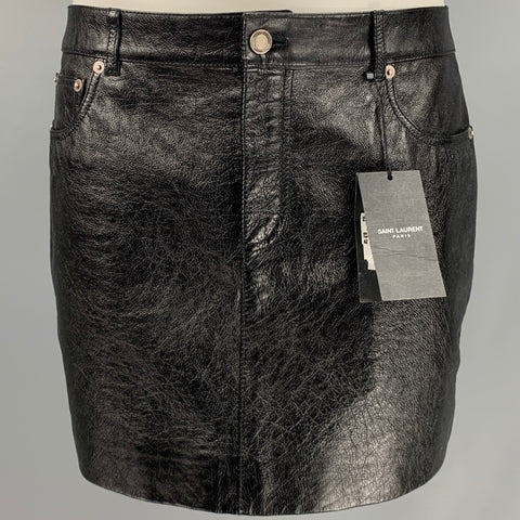 SAINT LAURENT Mini-jupe en cuir noir taille 10