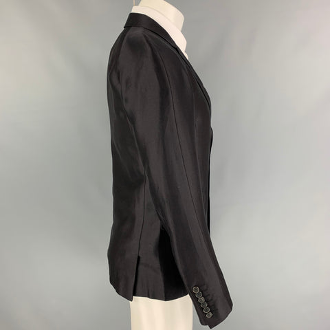 GIVENCHY Size 36 Black Cotton Silk Notch Lapel Sport Coat