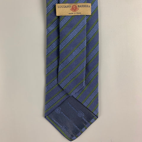 LUCIANO BARBERA Navy Green Diagonal Stripe Silk Tie