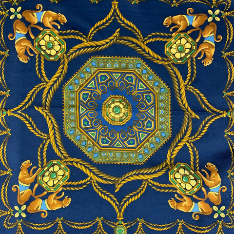 SALVATORE FERRAGAMO Navy Gold Print Pocket Square