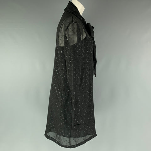 THEORY Size 2 Black Silk  Metallic Textured Bow Dress