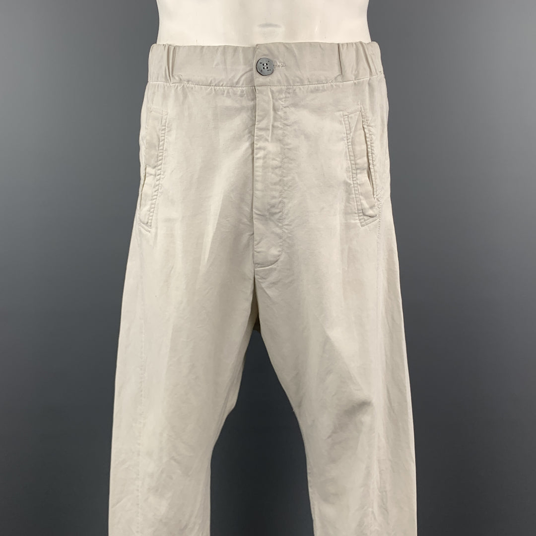 10 SEIOOTTO Size M Off White Solid Linen / Cotton Zip Fly Casual Pants