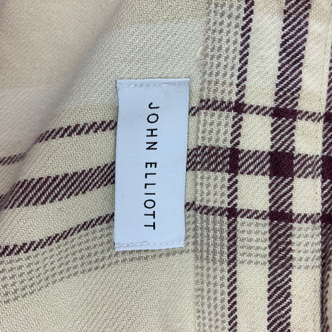 JOHN ELLIOTT Size L Beige Burgundy Plaid Cotton Cropped Long Sleeve Shirt