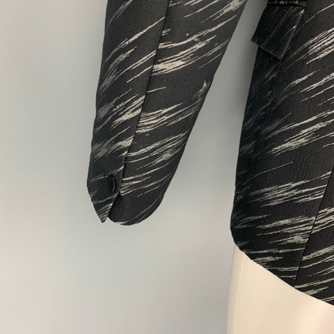 JUST CAVALLI Size 38 Black Grey Jacquard Wool Blend Peak Lapel Sport Coat