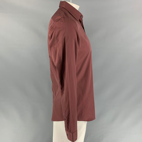 GUCCI Talla L Camisa de manga larga de corte slim de algodón / seda marrón