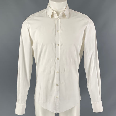 DOLCE & GABBANA Size S White Solid Cotton Blend Button Up Long Sleeve Shirt