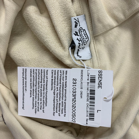CARNE BOLLENTE Size L Cream Grey Graphic Cotton Hooded Sweatshirt