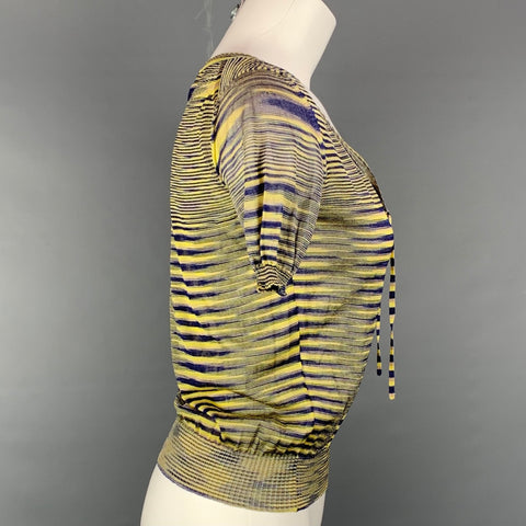 MISSONI Size 2 Blue & Yellow Viscose / Polyamide Casual Top