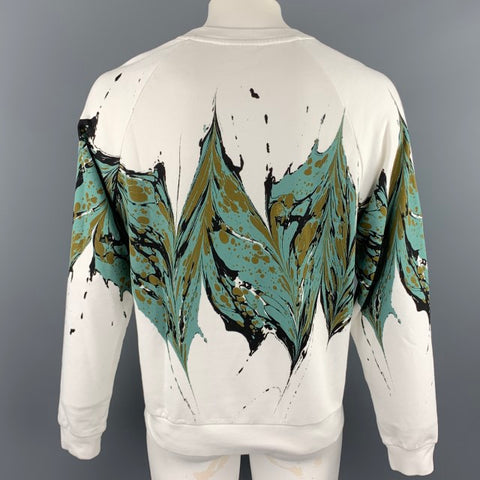 DRIES VAN NOTEN F/W 18 Size L White Ebru Marble Print Cotton Crew-Neck Sweatshirt