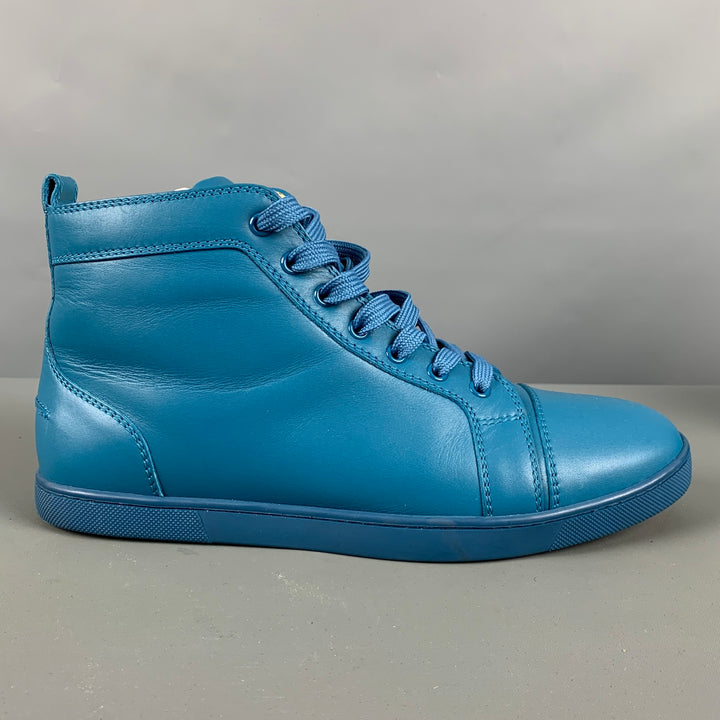 CHRISTIAN LOUBOUTIN Size 9.5 Teal Solid Leather High Top Sneakers