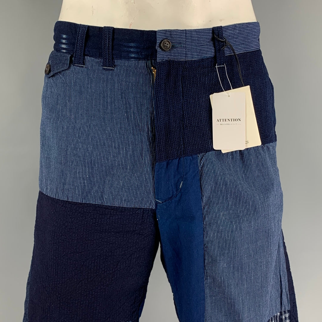UNIONMADE x JS HOMESTEAD Talla 36 Pantalones cortos de algodón de patchwork índigo y blanco