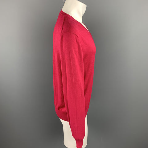 ETRO Size M Raspberry Cotton Blend V-Neck Pullover