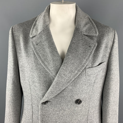 ISAIA Size 46 Gray Angora / Wool Double Breasted Long Peacoat