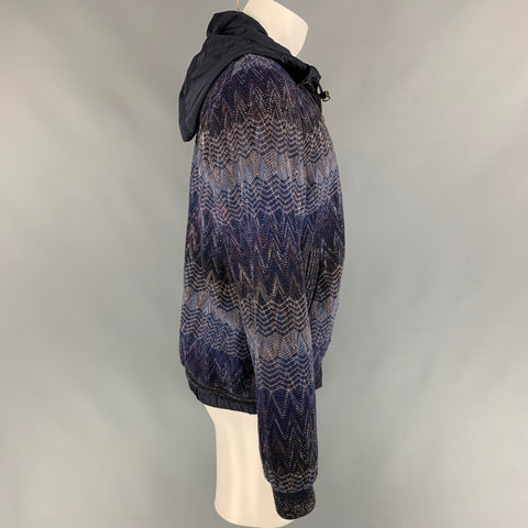 MISSONI Size XL Multi-Color Zig Zag Cotton Blend Hooded Reversible Jacket