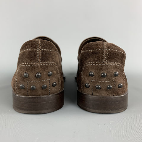 TOD'S Size 9.5 Brown Suede Metal Hardware Slip On Loafers
